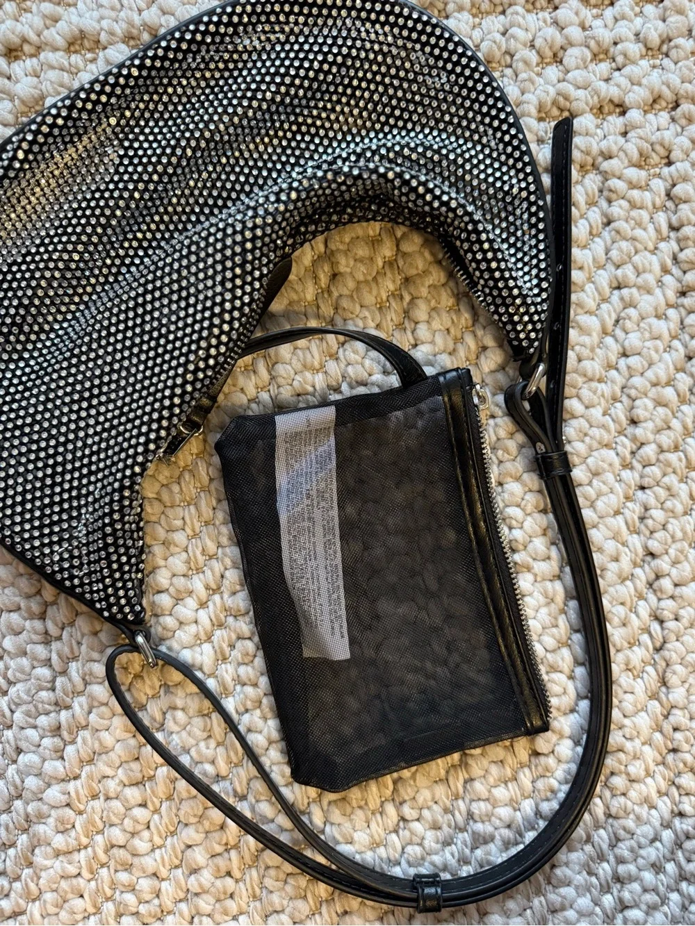 Zara Black Rhinestone-Embellished Shoulder Bag